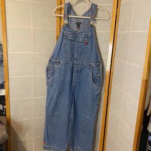 NorthCrest Womens XL Denim Overalls Medium Wash Floral Embroidered Cotton Y2K